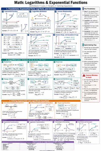 Logarithms & Exponential Functions cheat sheet