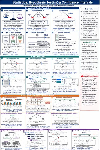 Hypothesis Testing & Confidence Intervals cheat sheet