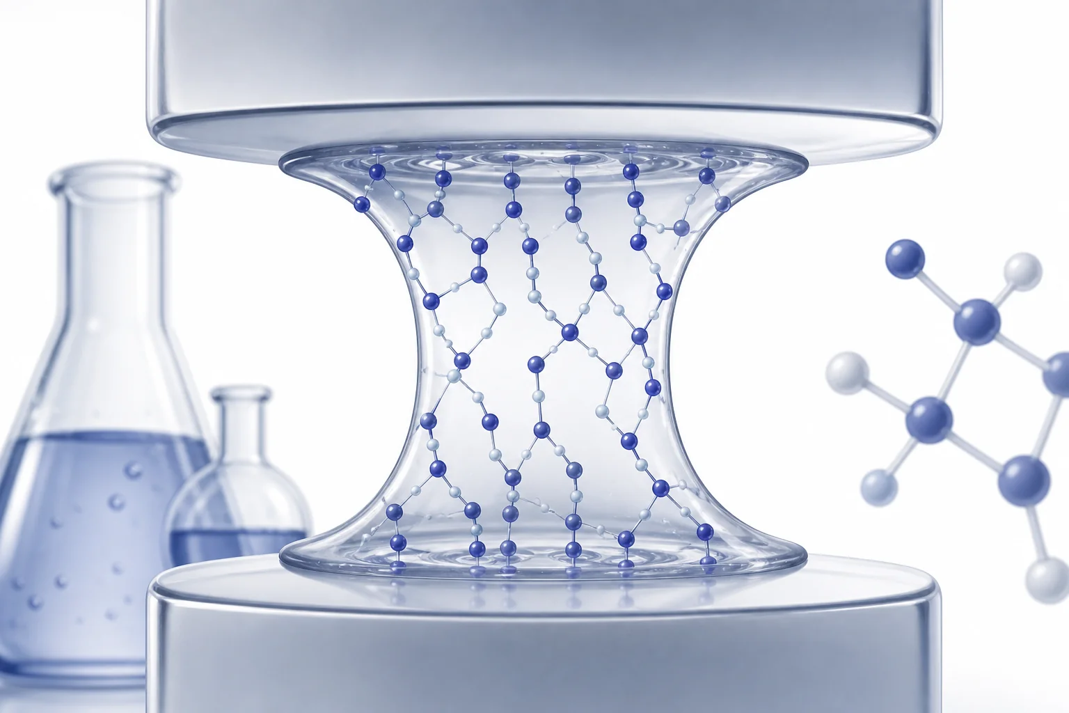 A tape strip, glue drop, and two surfaces showing how sticky materials connect one surface to another.