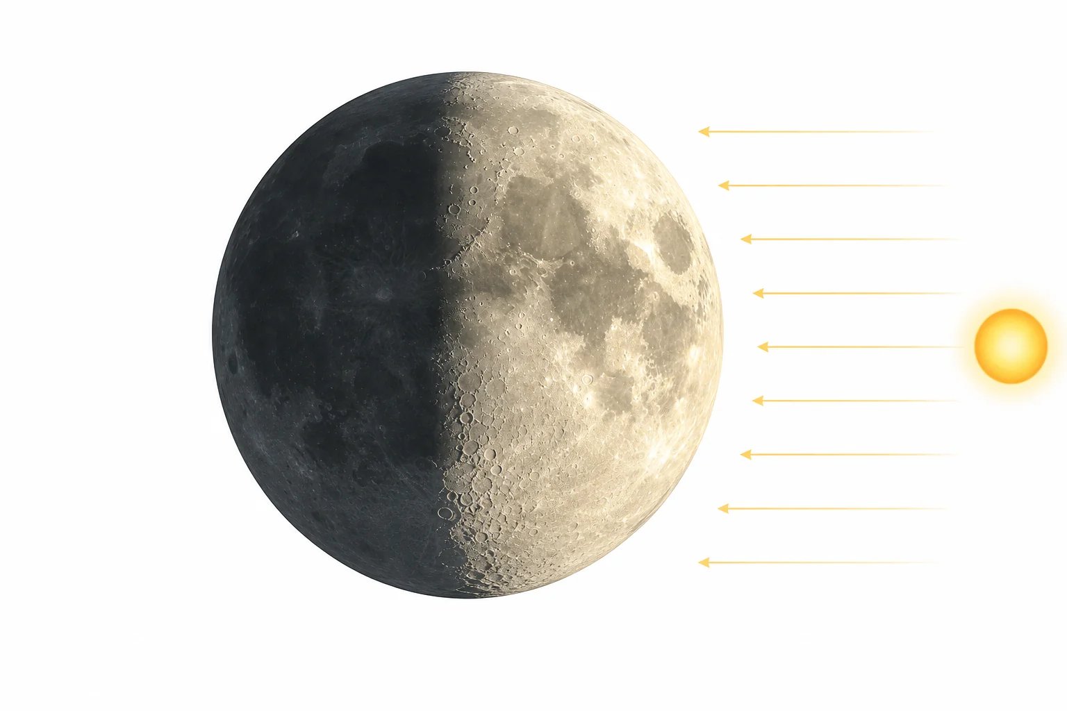 A round Moon with one half lit by the Sun and one half dark, showing that the Moon itself remains round.