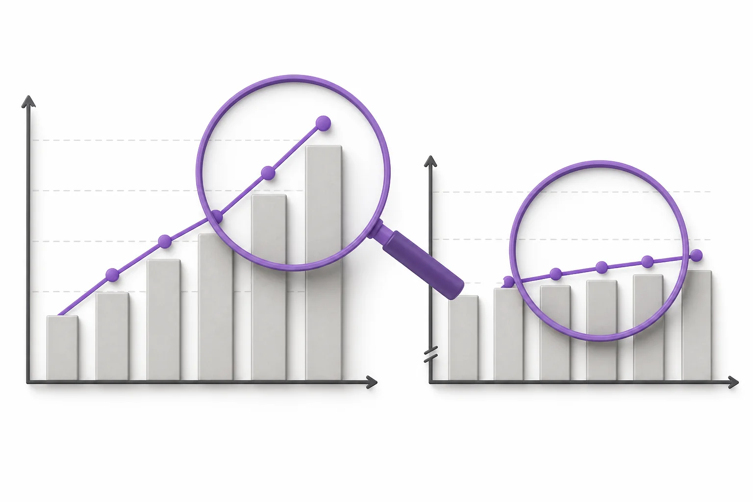 A classroom-style data display showing two line graphs of the same data with different vertical scales so students can compare how the visual message changes.