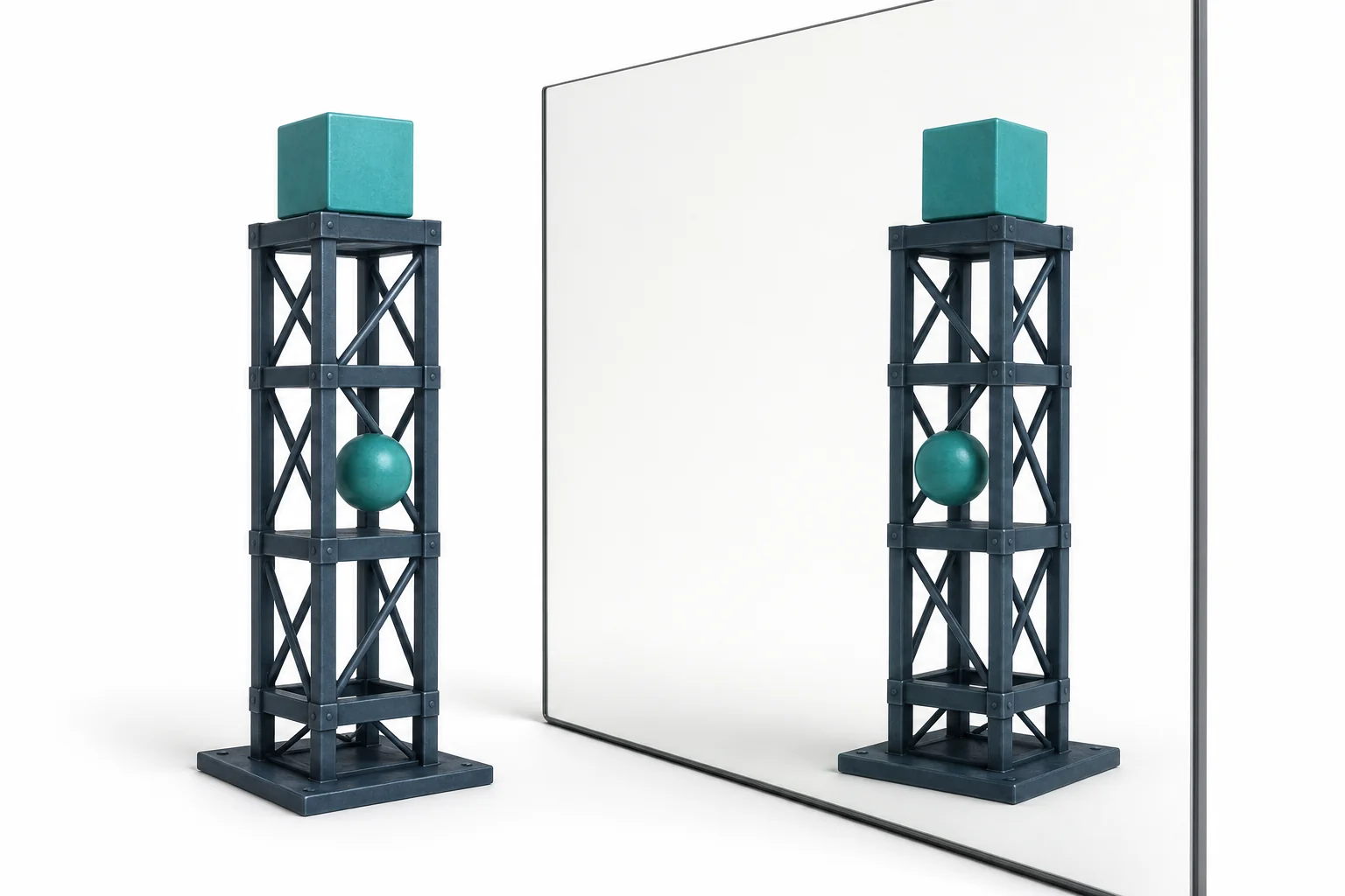 A student facing a flat mirror with arrows showing that the direction into the mirror is reversed while vertical and side-to-side directions stay aligned.