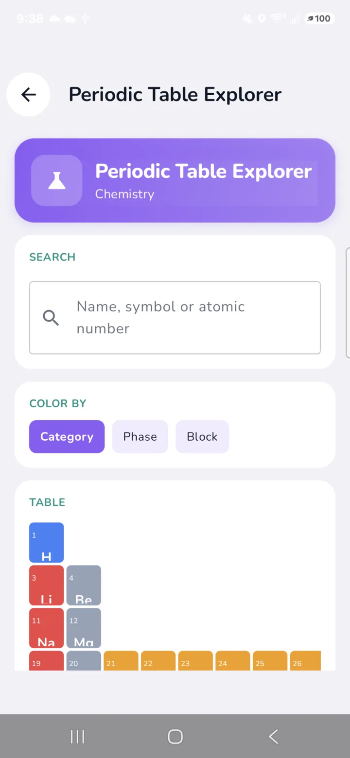 Interactive periodic table explorer on Android