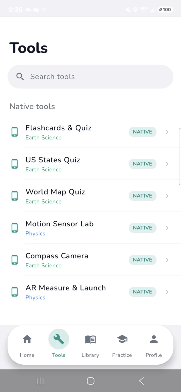 Browsing the tools catalog on Android