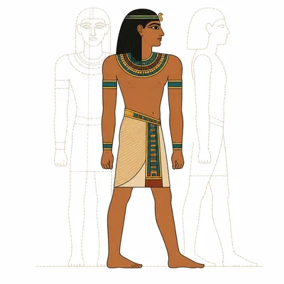 Egyptian-style human figure shown with head and legs in profile and torso facing forward.
