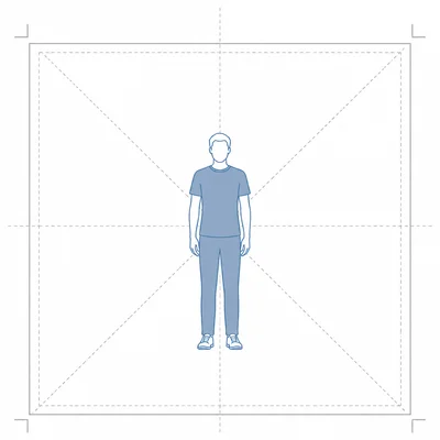 A centered figure in a balanced rectangular composition.