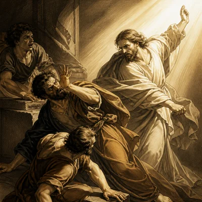 Baroque action scene with figures and light arranged in strong diagonal movement.