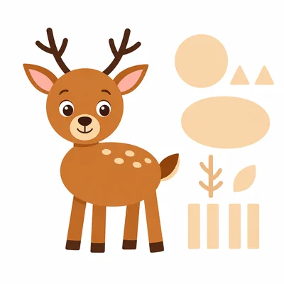 A deer drawn from simple shapes like circles, ovals, rectangles, and triangles.