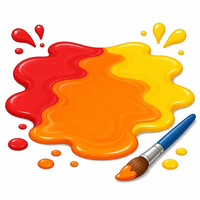Red and yellow paint mixing together to make orange paint.