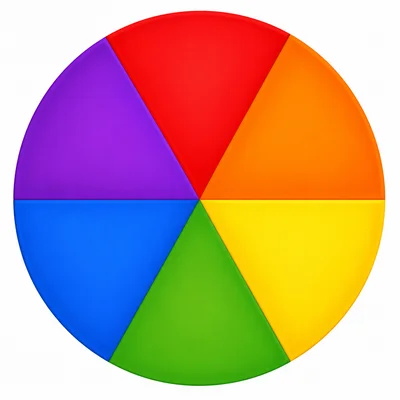 A simple unlabeled color wheel with red, orange, yellow, green, blue, and purple sections.