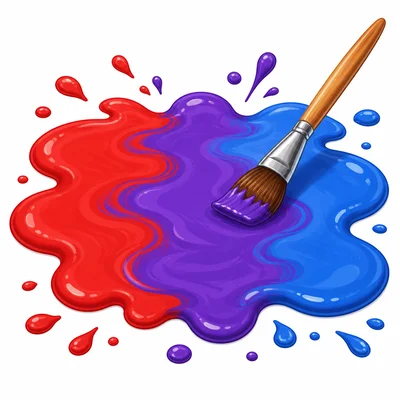 Red and blue paint mixing together to make purple paint.