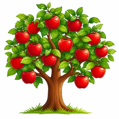 Red apple on a green tree showing red and green used together.