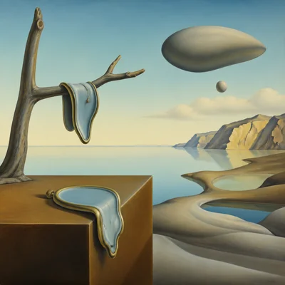 A dreamlike scene with melting clocks and an unusual landscape.
