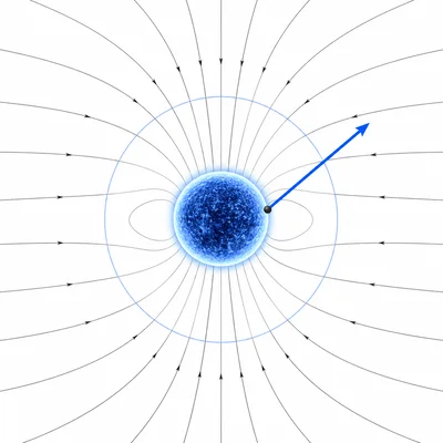 A neutron star with an outward escape arrow from its surface.