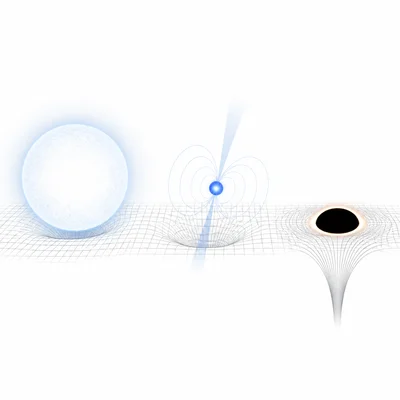 Comparison of a white dwarf, neutron star, and black hole with increasing compactness.