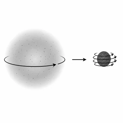 A collapsing stellar core spinning faster as it becomes smaller.