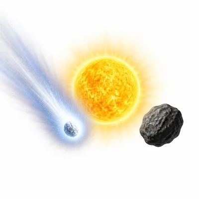 A comet grows a tail near the Sun while an asteroid does not.