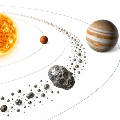 A rocky metallic asteroid orbiting in a belt between two planets.