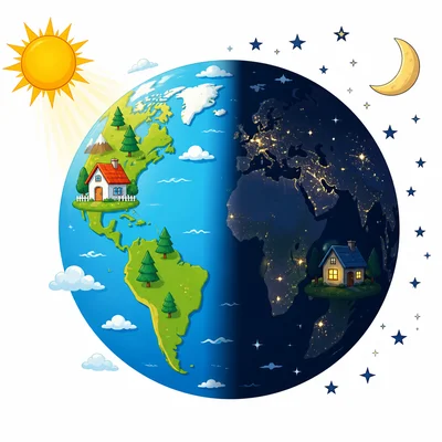 One side of Earth has daylight while the opposite side has nighttime.