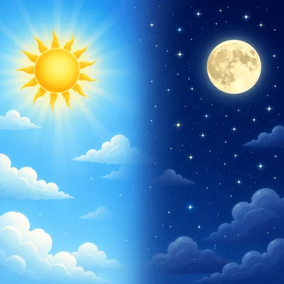 Stars are visible in the dark night sky but not in the bright daytime sky.