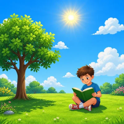 A sunny noon sky with the Sun high overhead and short shadows.