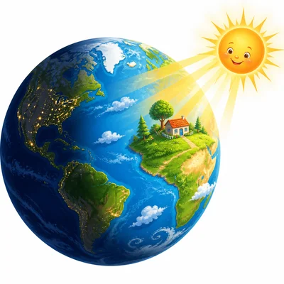 A house on the side of Earth facing the Sun is in daylight.