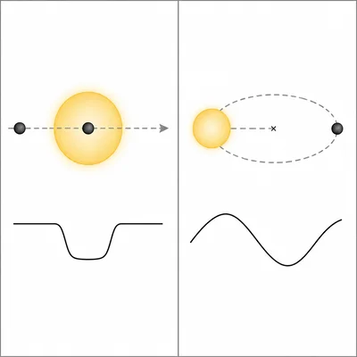 Transit and radial velocity observations shown together for the same exoplanet system.