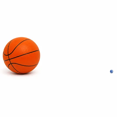 A large ball and a tiny bead far apart showing the Sun and Earth scale model.