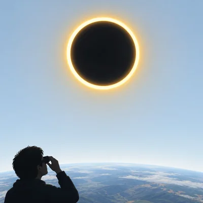 Annular solar eclipse with the Moon leaving a bright ring of Sun visible.
