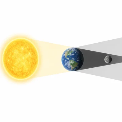 Lunar eclipse alignment with Earth between the Sun and Moon, casting a shadow on the Moon.