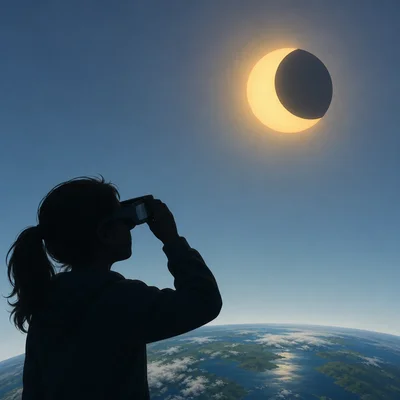Observer on Earth seeing the Moon cover only part of the Sun during a partial solar eclipse.