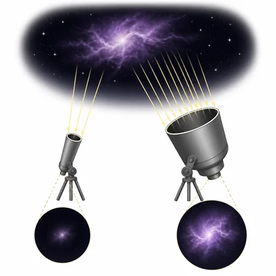 A larger-aperture telescope gathers more light from a faint nebula than a smaller telescope.