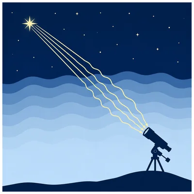 Atmospheric turbulence bends starlight before it reaches a ground telescope.