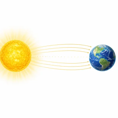 Light rays travel from the Sun to Earth across space.