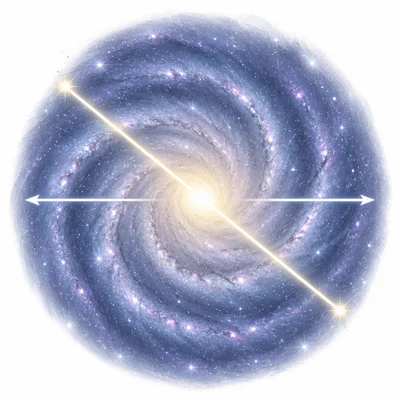 A light beam crosses the full width of a spiral galaxy.