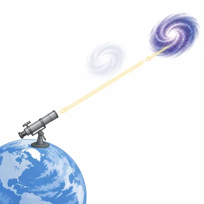 A telescope on Earth receives light from a distant galaxy.