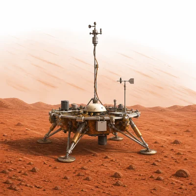 A Mars lander measuring weather conditions such as wind and temperature.