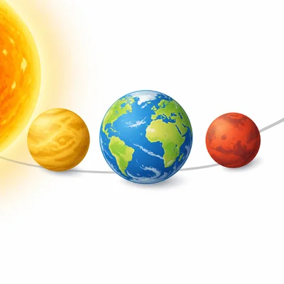 Venus and Mars shown on either side of Earth in solar system order.
