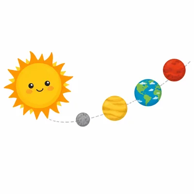 The Sun and the four inner planets shown in order.