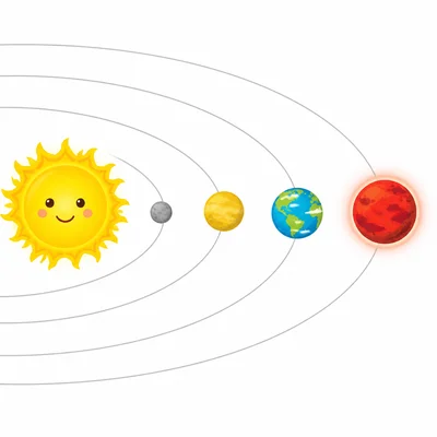 The Sun with the first four planets, emphasizing the fourth planet.