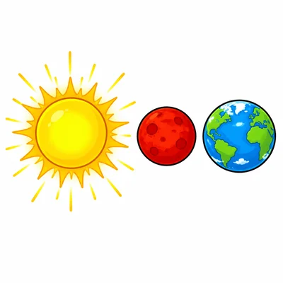 A bright Sun beside two planets.
