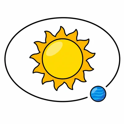 A Sun with an orbit path and a nearby planet.