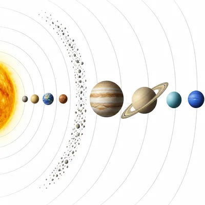 Small rocky inner planets near the Sun and larger outer planets farther away.