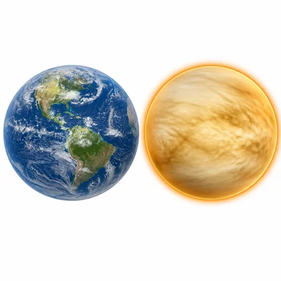 Earth and Venus shown side by side as similar-sized planets.