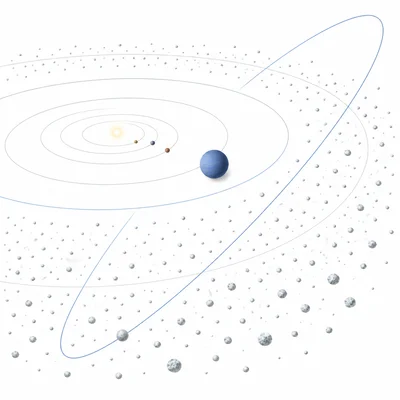 A small dwarf planet orbiting among many icy objects beyond an outer planet.
