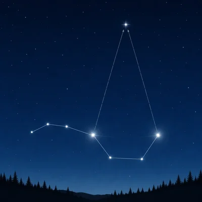 The Big Dipper pointer stars forming a line toward Polaris above the northern horizon.