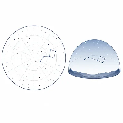 A constellation halfway between the center and edge of a star map, matching a middle height in the sky.