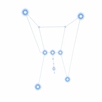 Orion constellation with three belt stars and nearby shoulder, foot, and sword stars.