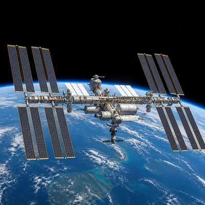 The International Space Station orbiting above Earth.