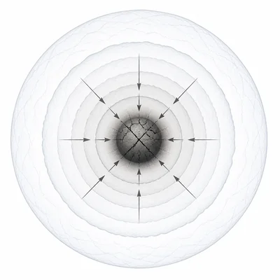 A massive star with a dense central core and inward arrows showing core collapse.